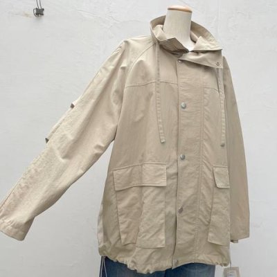 画像1: cafune（カフネ）リサイクルナイロン　スタンドジャケット recycle nylon hood jacket